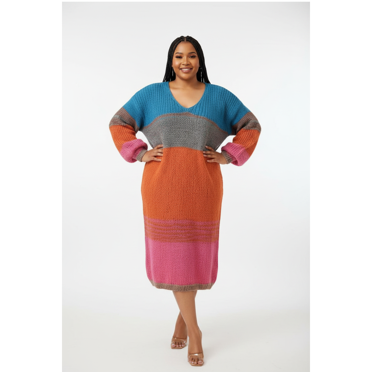 Color-Block Knit Sweater Maxi Dress