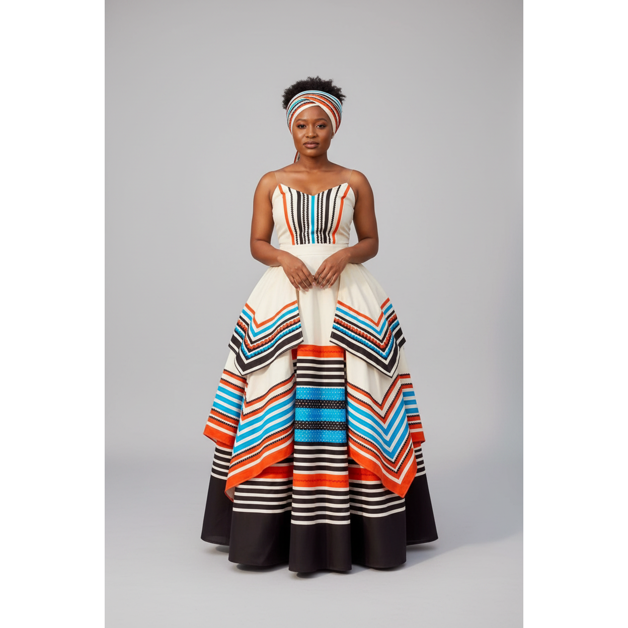 Traditional Xhosa Geometric Stripe Maxi Dress