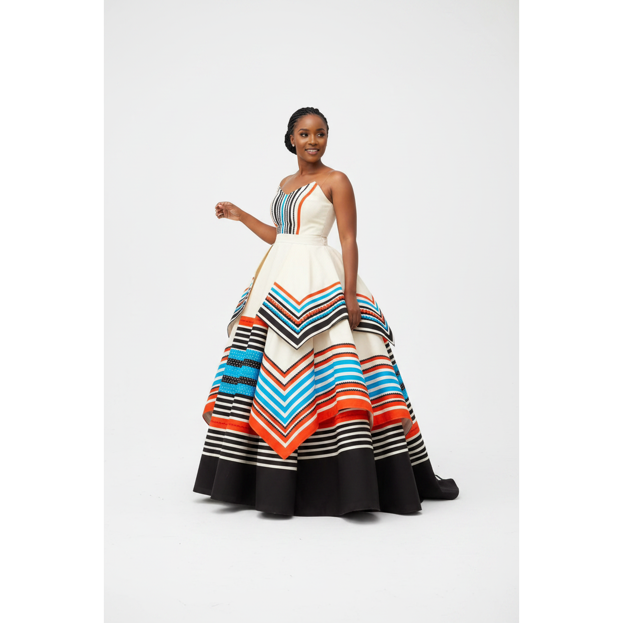 Traditional Xhosa Geometric Stripe Maxi Dress