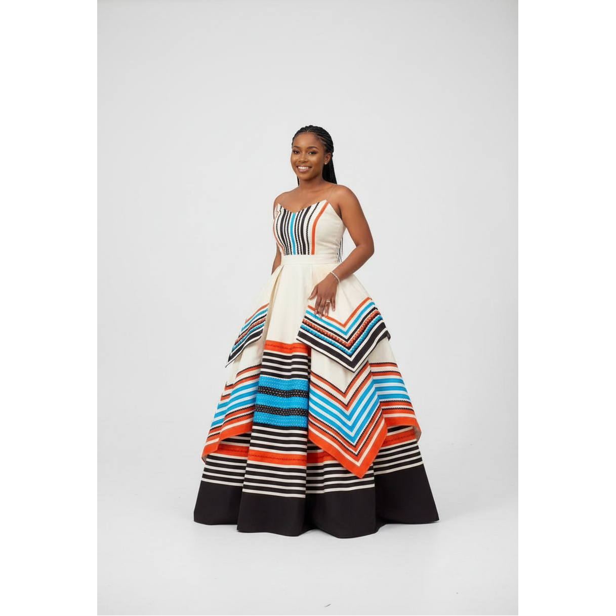 Traditional Xhosa Geometric Stripe Maxi Dress