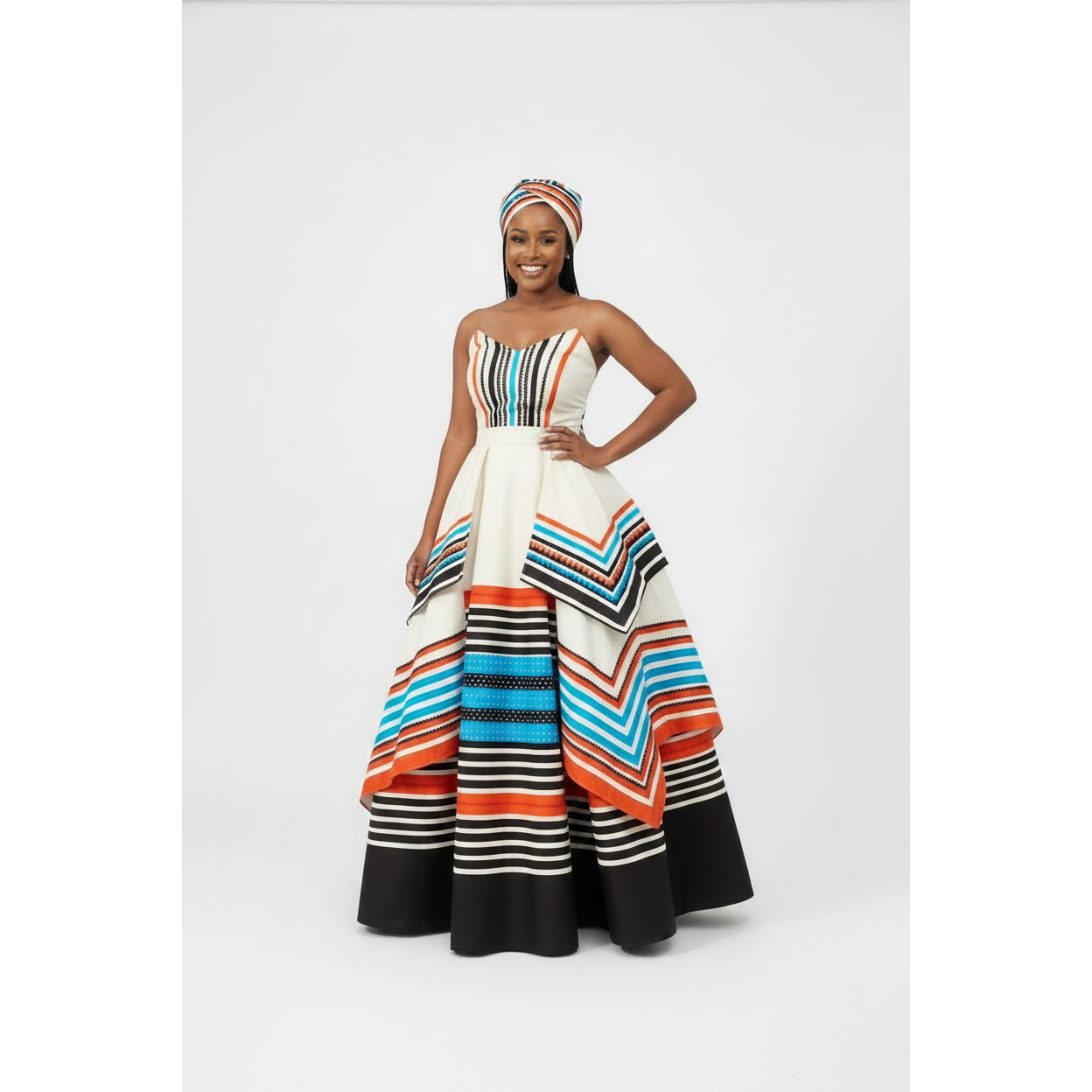 Traditional Xhosa Geometric Stripe Maxi Dress