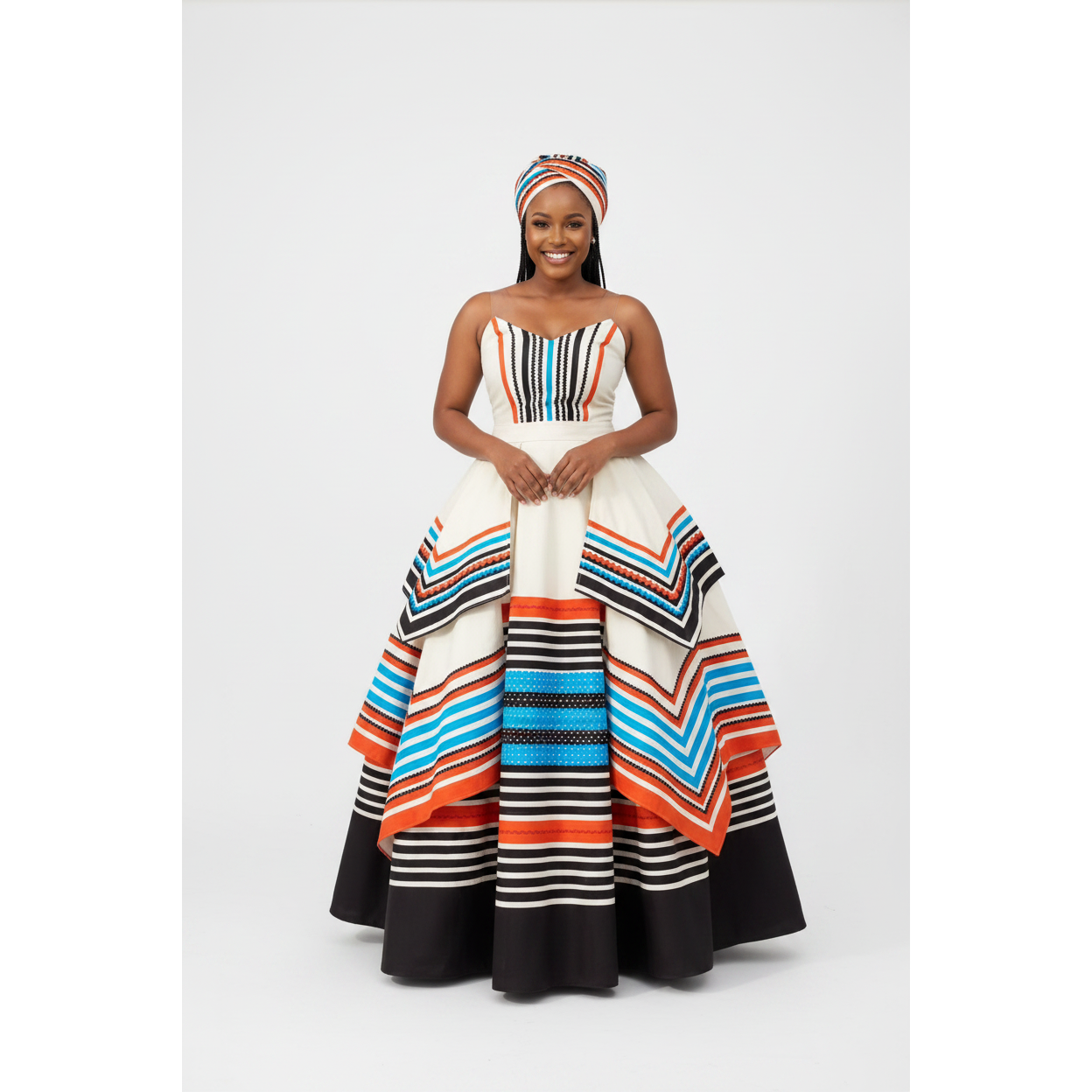 Traditional Xhosa Geometric Stripe Maxi Dress