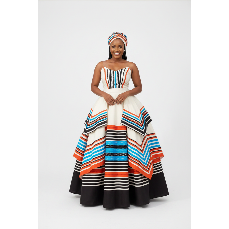 Traditional Xhosa Geometric Stripe Maxi Dress