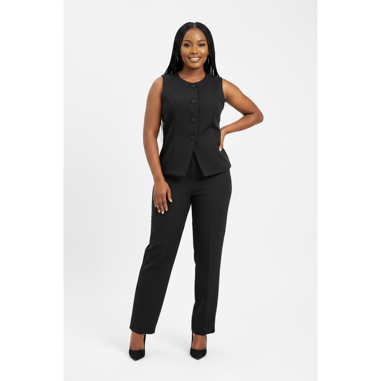 Women's Sleeveless Button-Front Vest & Wide-Leg Pants Set