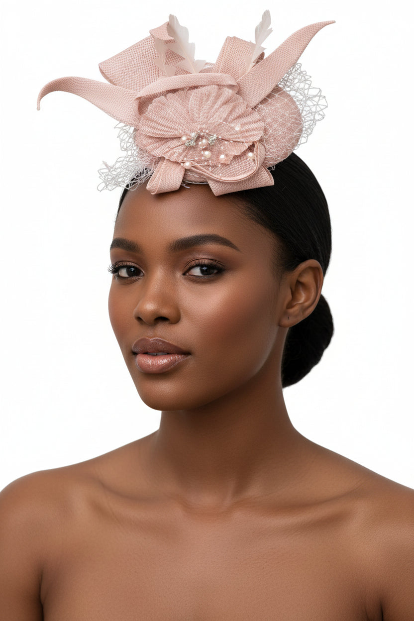 Delicate Pearl-Bead Mesh Fascinator Hat