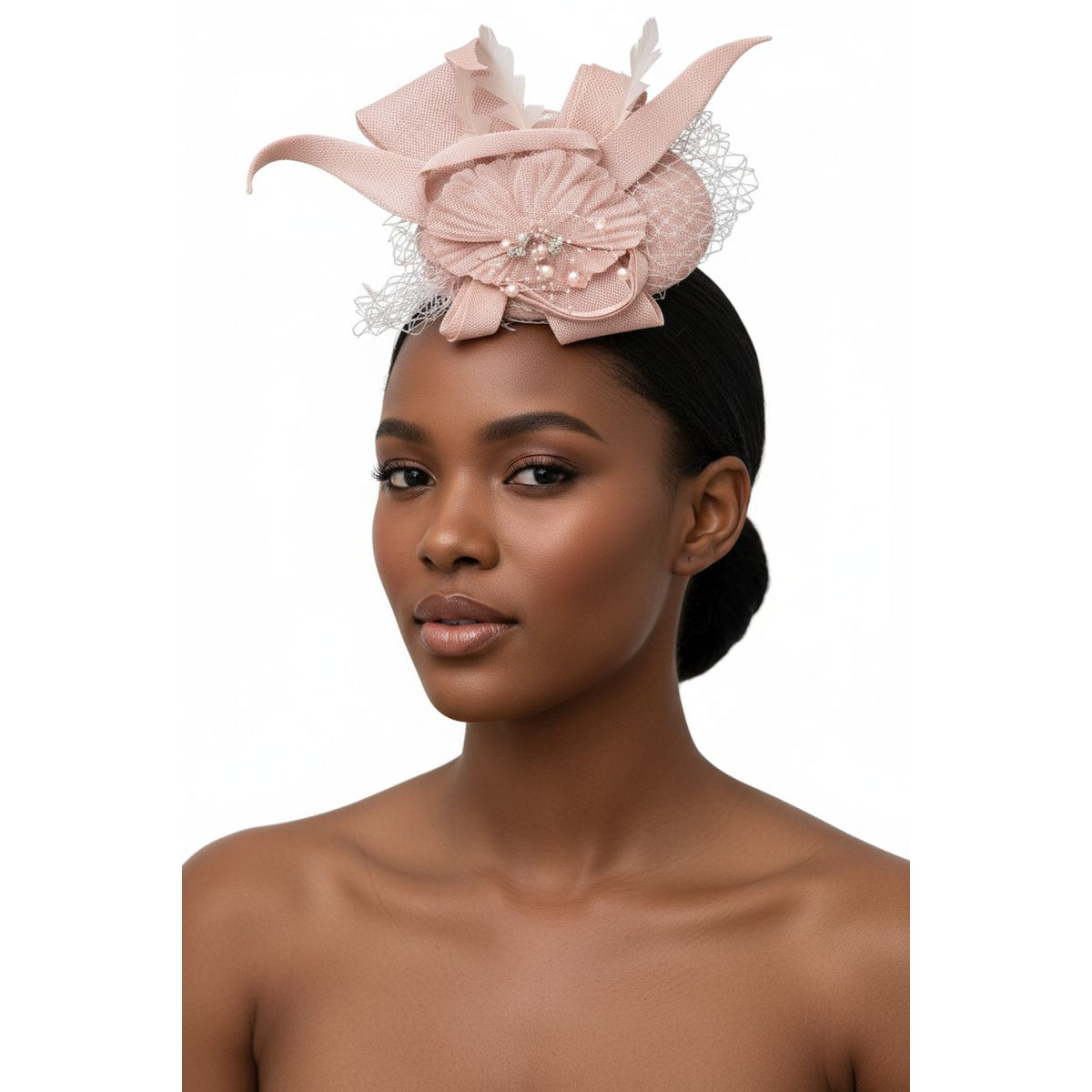 Delicate Pearl-Bead Mesh Fascinator Hat – view 2
