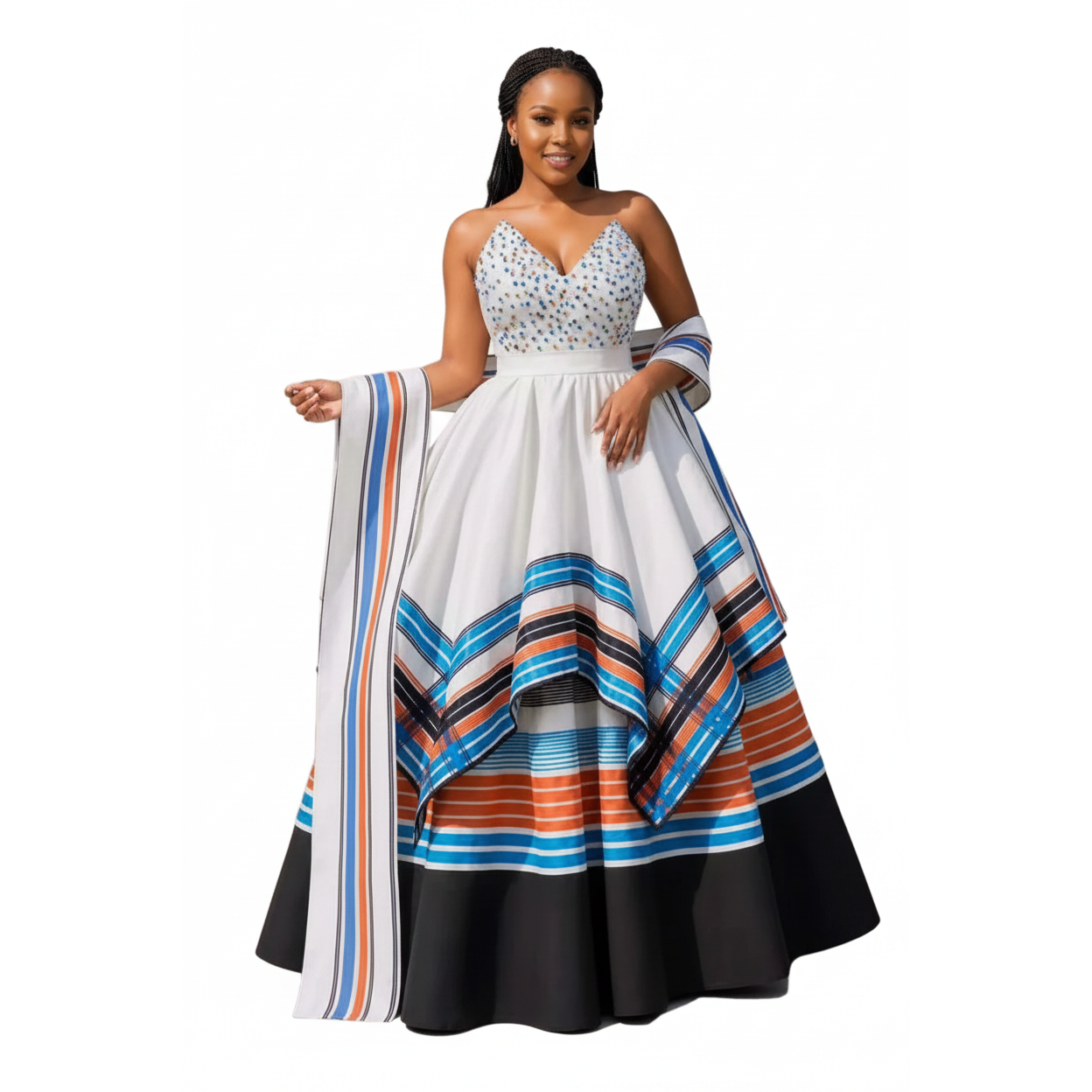 Multi-Colored Beadwork Xhosa-Inspired Maxi Dress