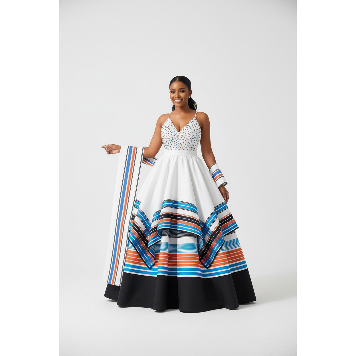 Multi-Colored Beadwork Xhosa-Inspired Maxi Dress