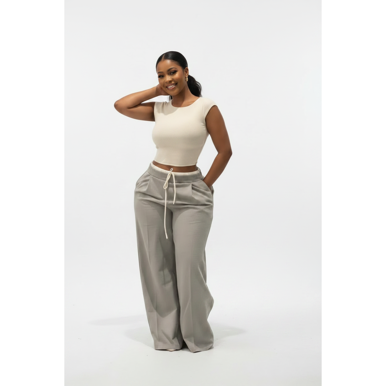 Ladies Casual High-Waisted Wide-Leg Trousers