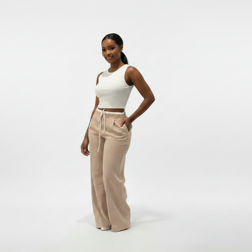 Ladies Casual High-Waisted Wide-Leg Trousers
