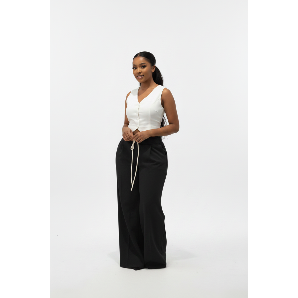 Ladies Casual High-Waisted Wide-Leg Trousers
