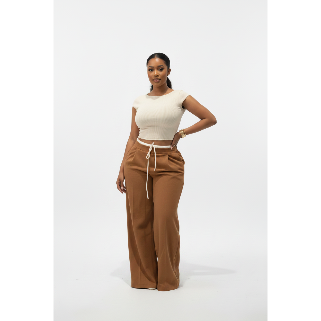 Ladies Casual High-Waisted Wide-Leg Trousers