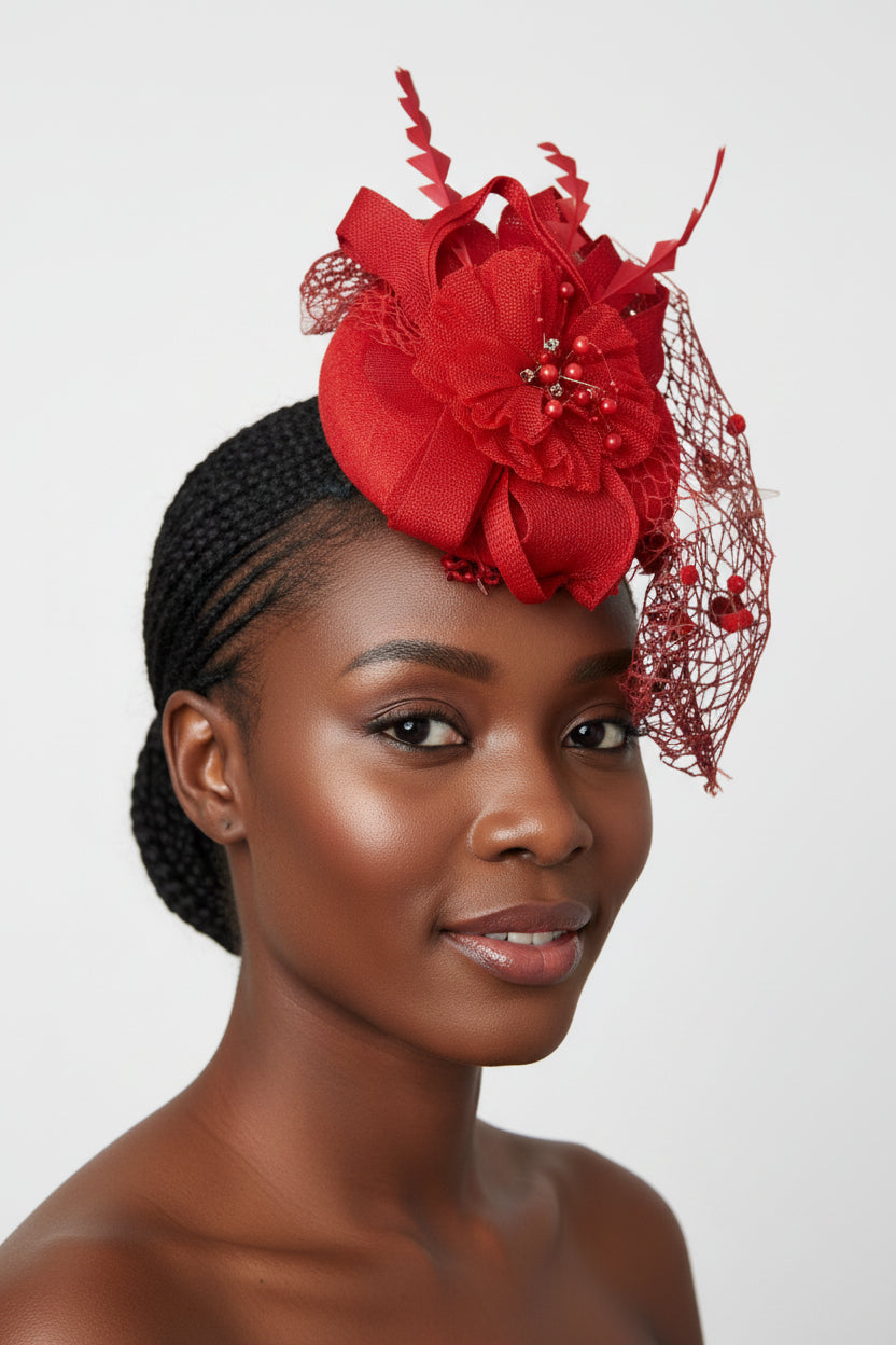 Delicate Pearl-Bead Mesh Fascinator Hat