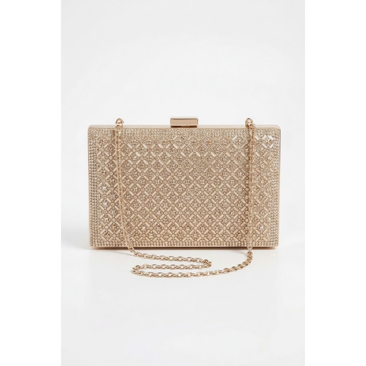 Gold Crystal Lattice Evening Clutch Bag – Formal Occasion Purse