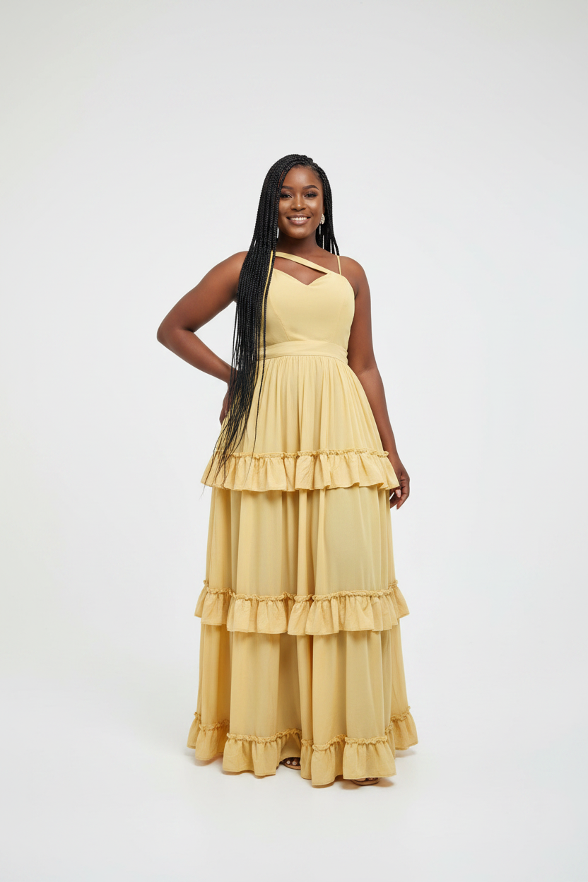 Women's Halter Neck Tiered Ruffle Maxi Dress