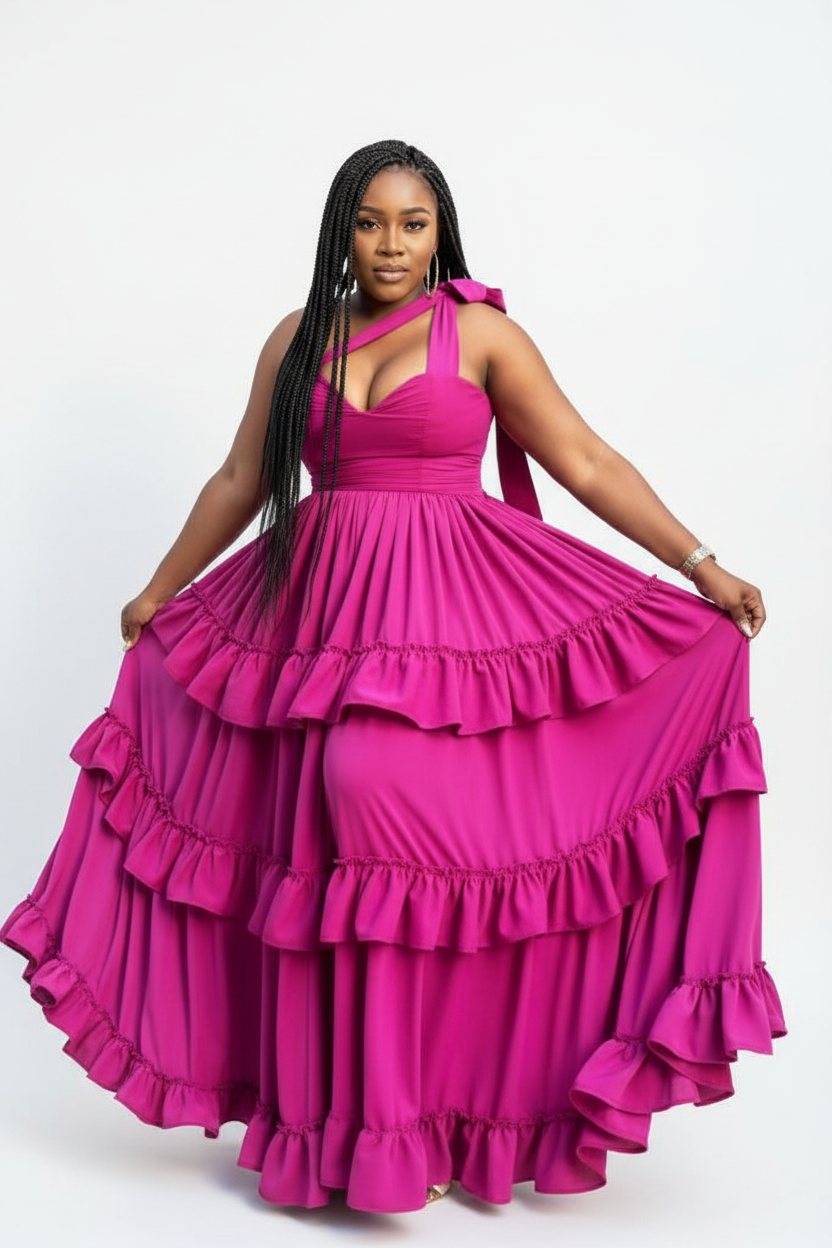 Women's Halter Neck Tiered Ruffle Maxi Dress