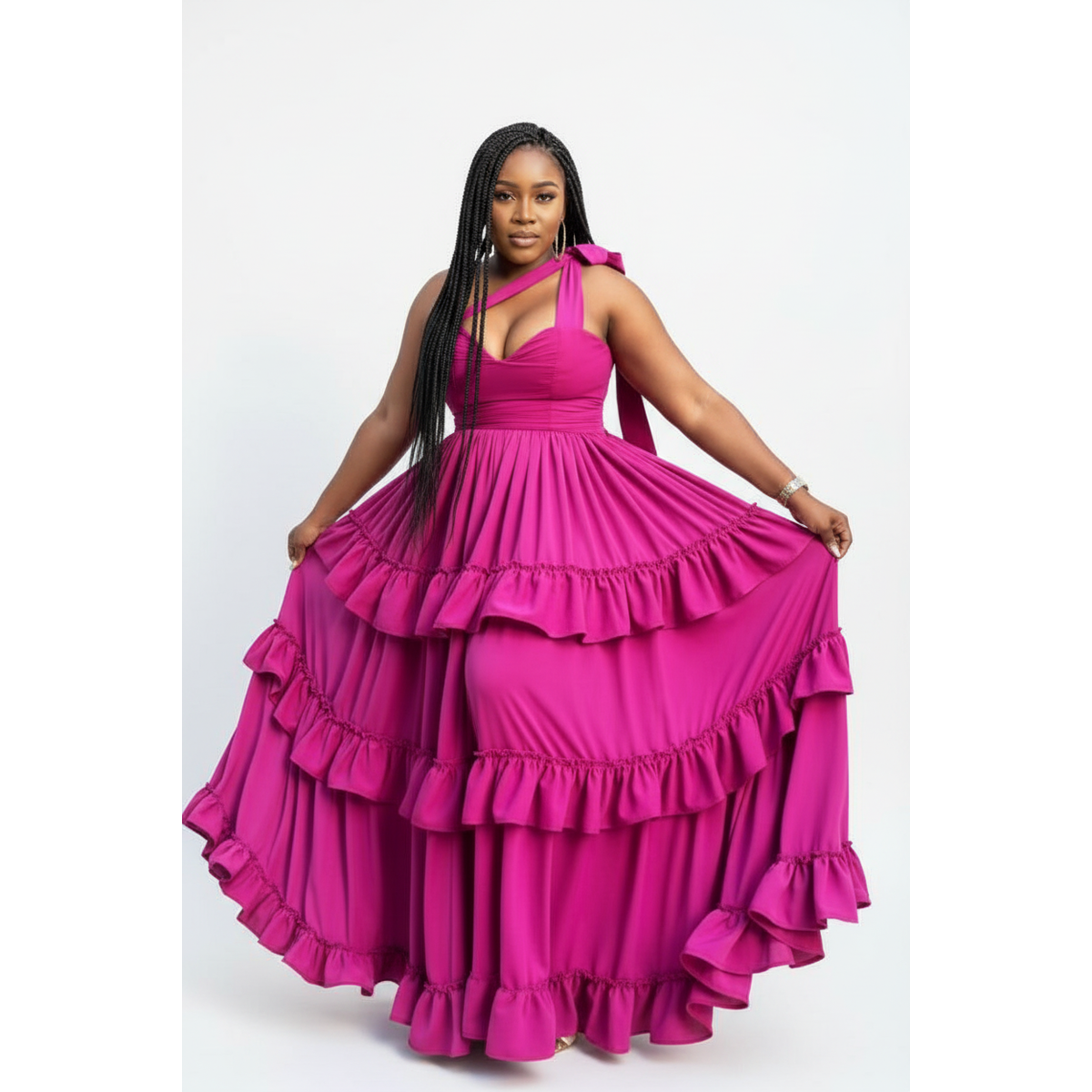 Women's Halter Neck Tiered Ruffle Maxi Dress – view 2