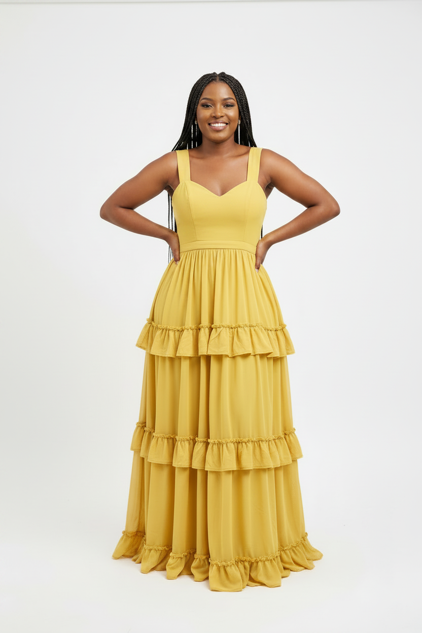 Women's Halter Neck Tiered Ruffle Maxi Dress