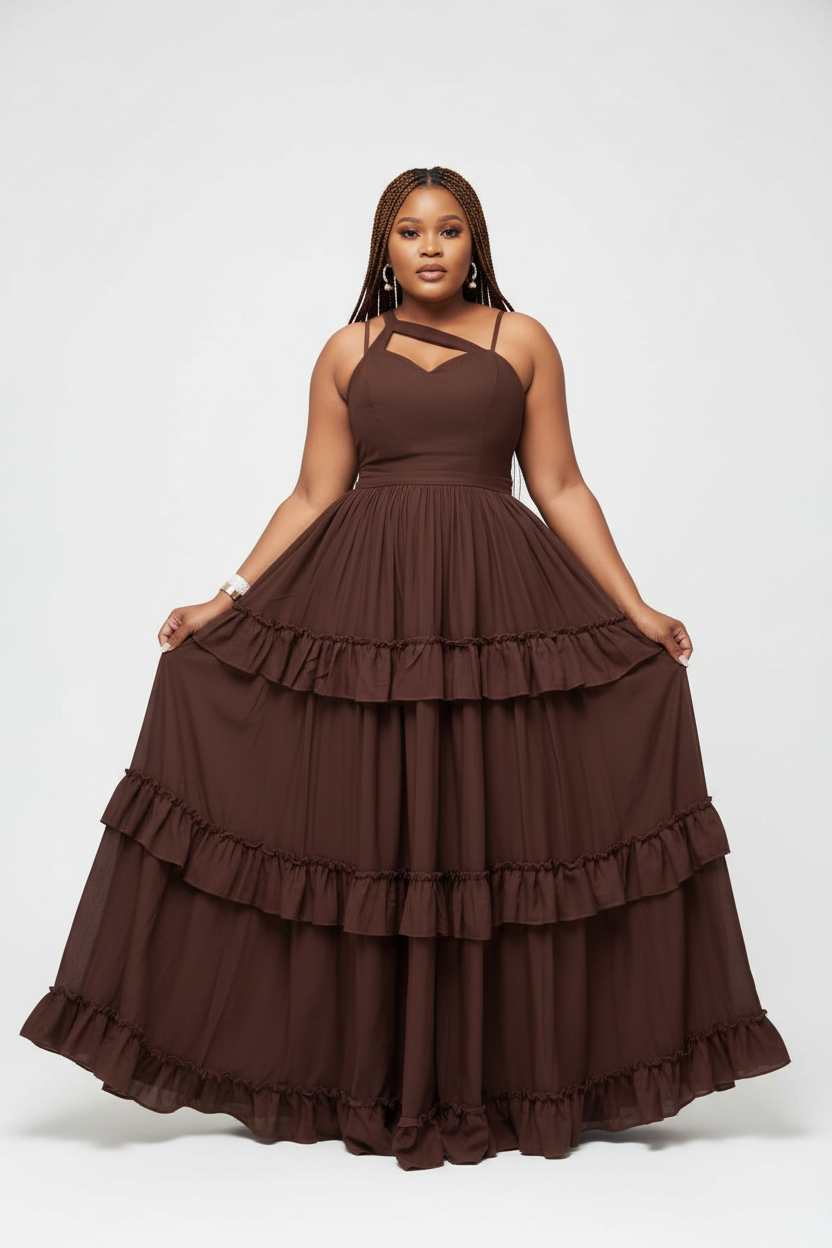 Women's Halter Neck Tiered Ruffle Maxi Dress