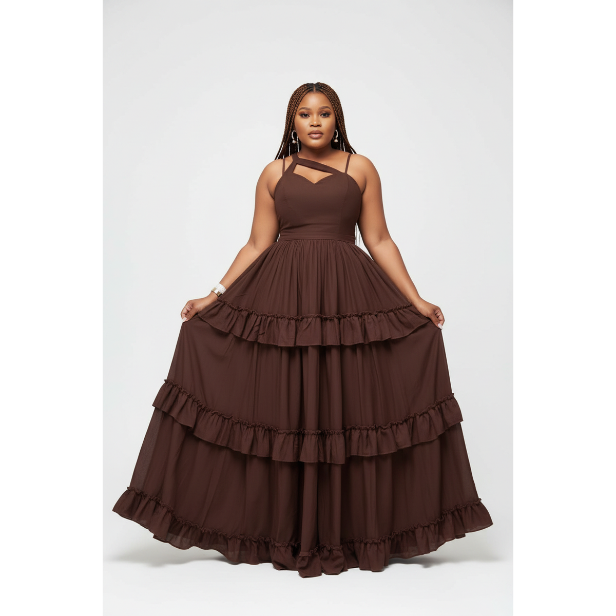 Women's Halter Neck Tiered Ruffle Maxi Dress