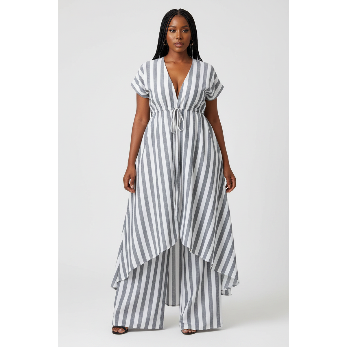 Women's Striped High-Low Tunic & Wide-Leg Pants Co-Ord Set – view 2