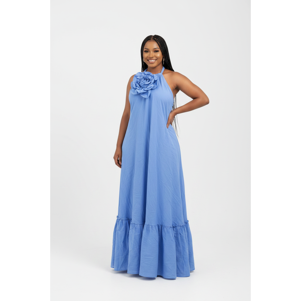 Women's Floral Appliqué Halter Neck Ruffle Hem Maxi Dress – view 2