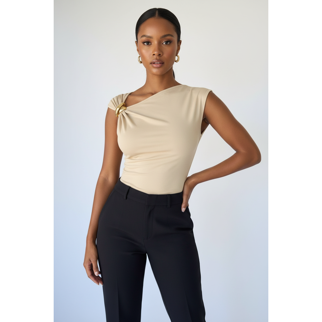 Women's Asymmetric Gold Ring Detail Sleeveless Top