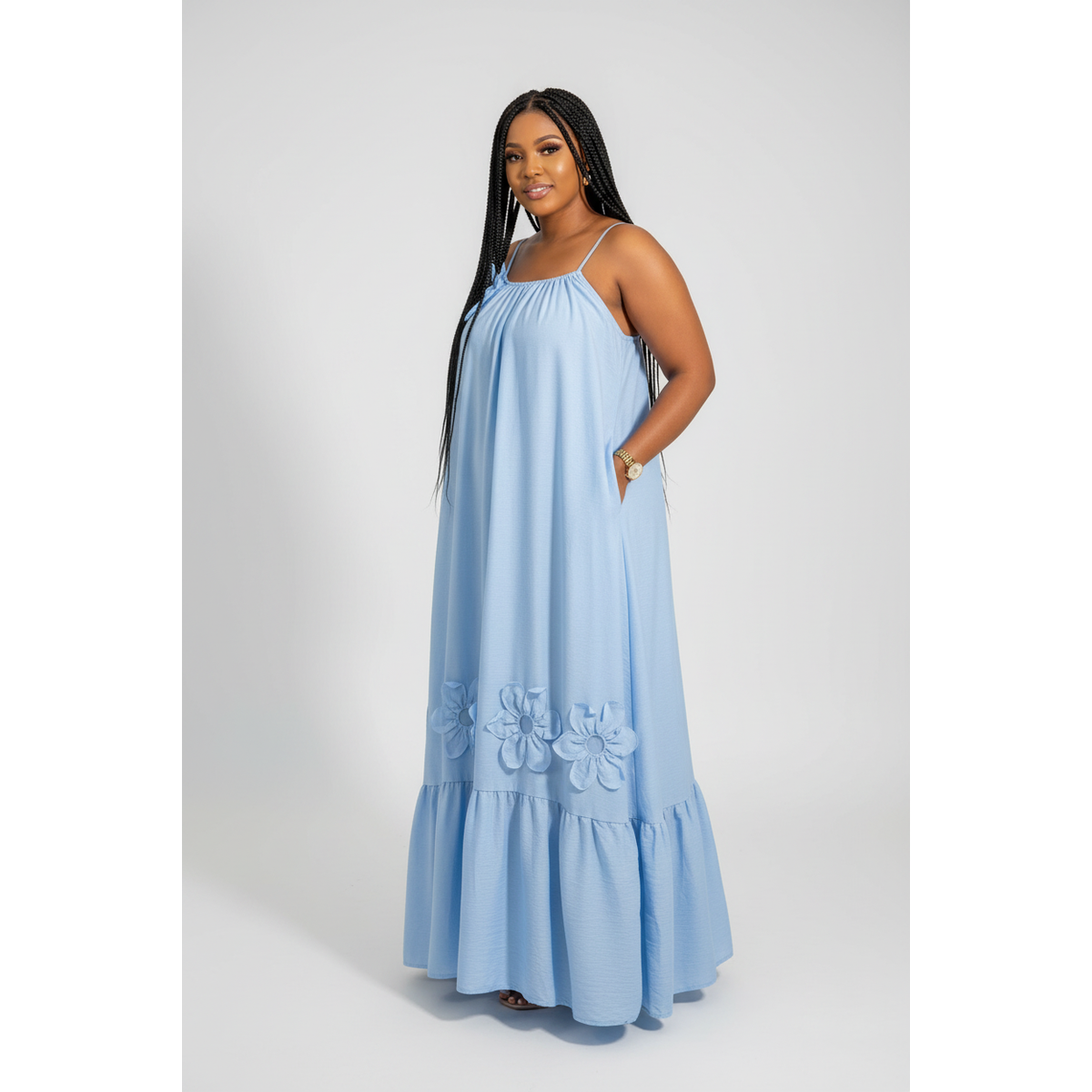Women's Floral Appliqué Tiered Maxi Dress