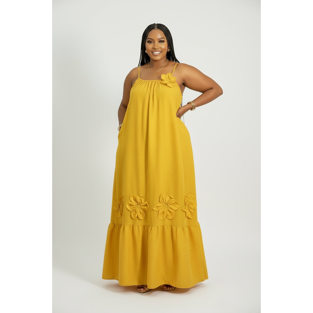 Women's Floral Appliqué Tiered Maxi Dress