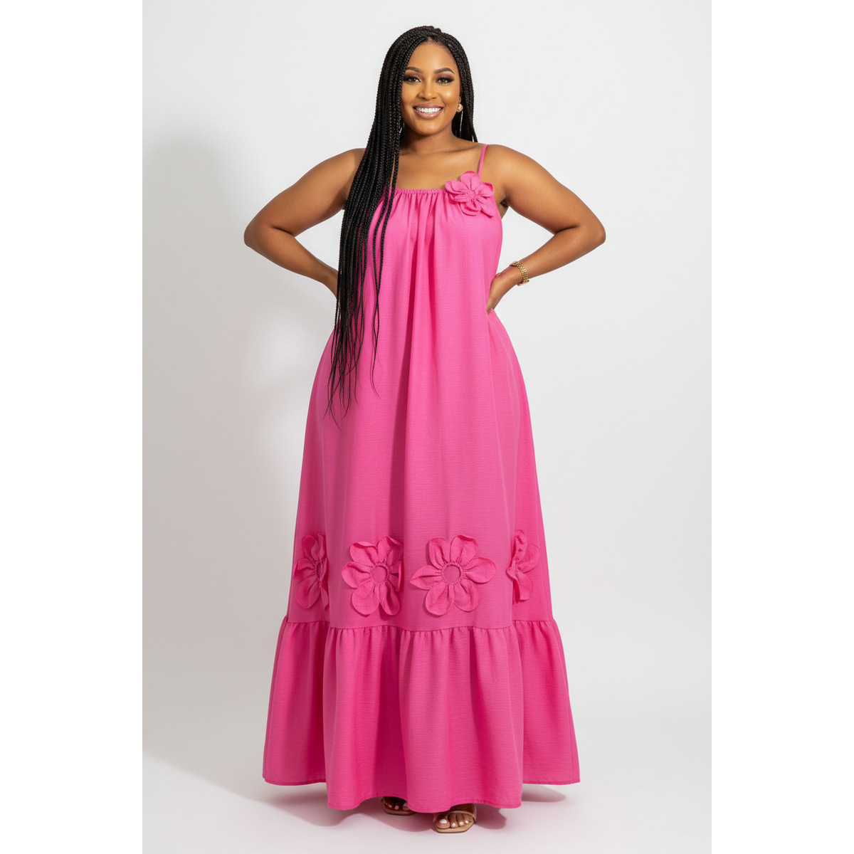 Women's Floral Appliqué Tiered Maxi Dress