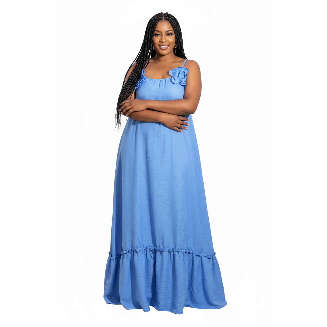 Women's Floral Appliqué Ruffle Hem Maxi Dress