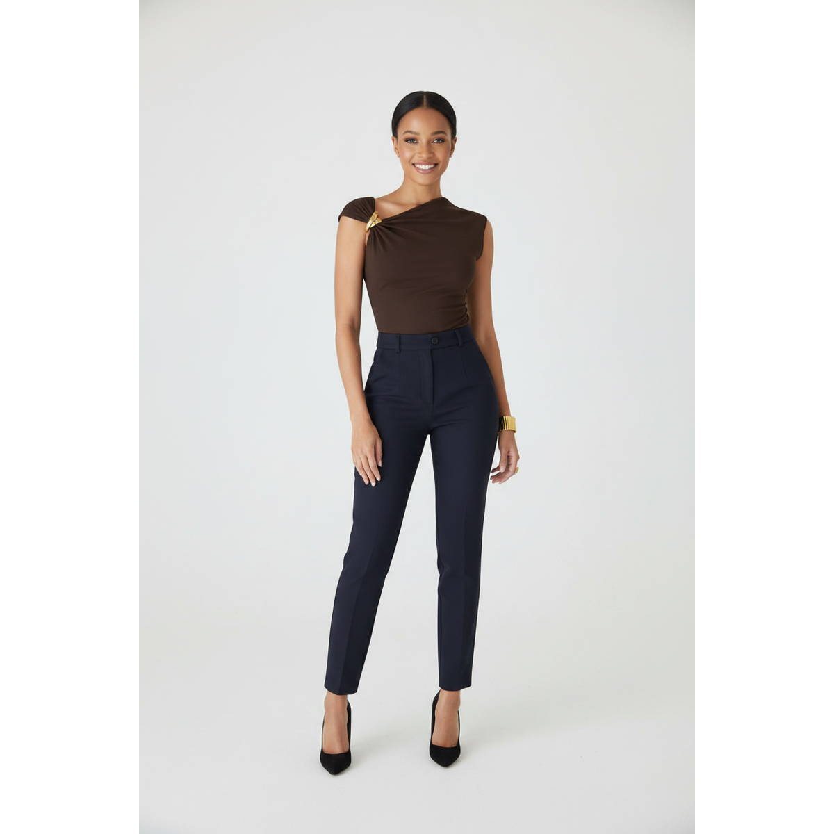 Women's Asymmetric Gold Ring Detail Sleeveless Top