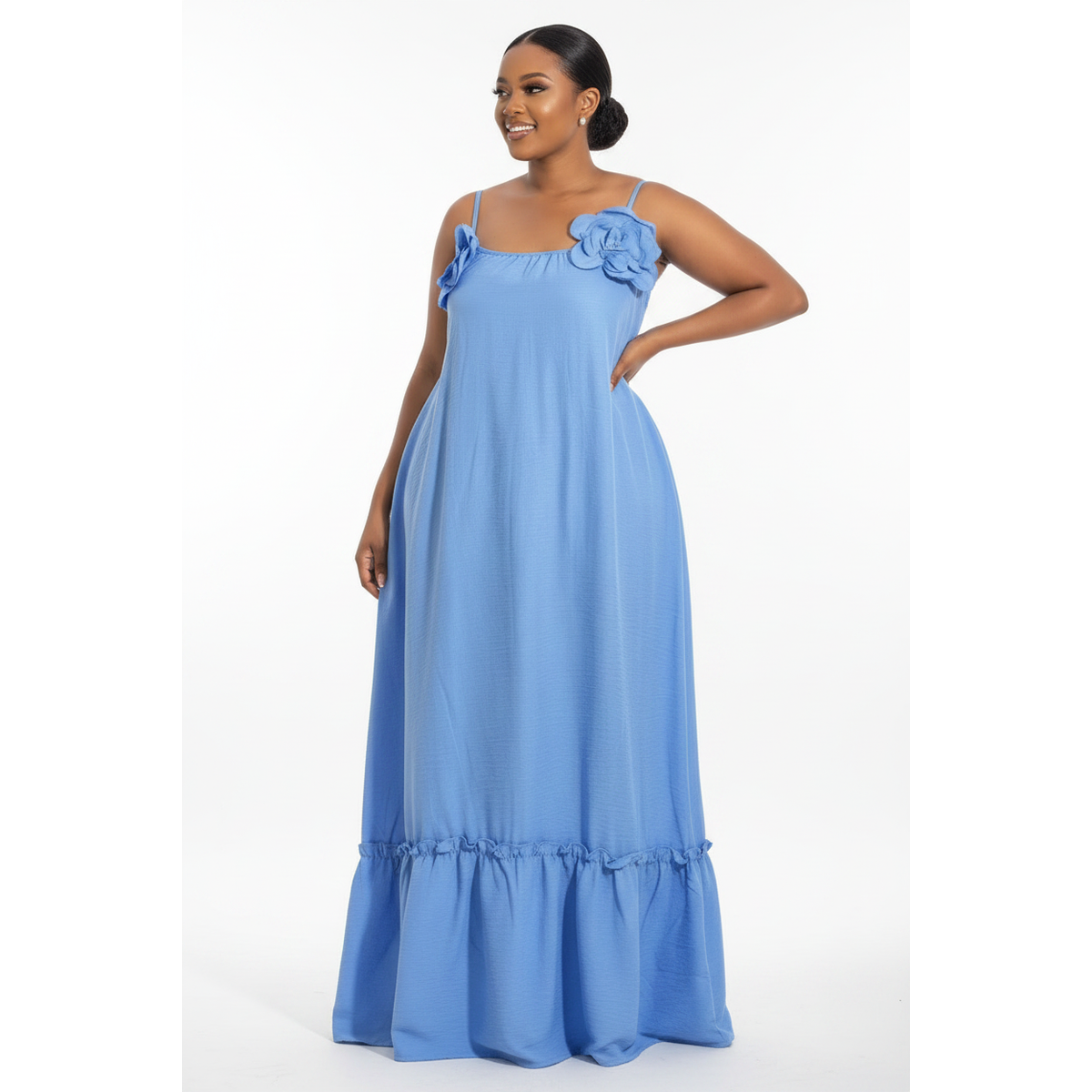 Women's Floral Appliqué Ruffle Hem Maxi Dress