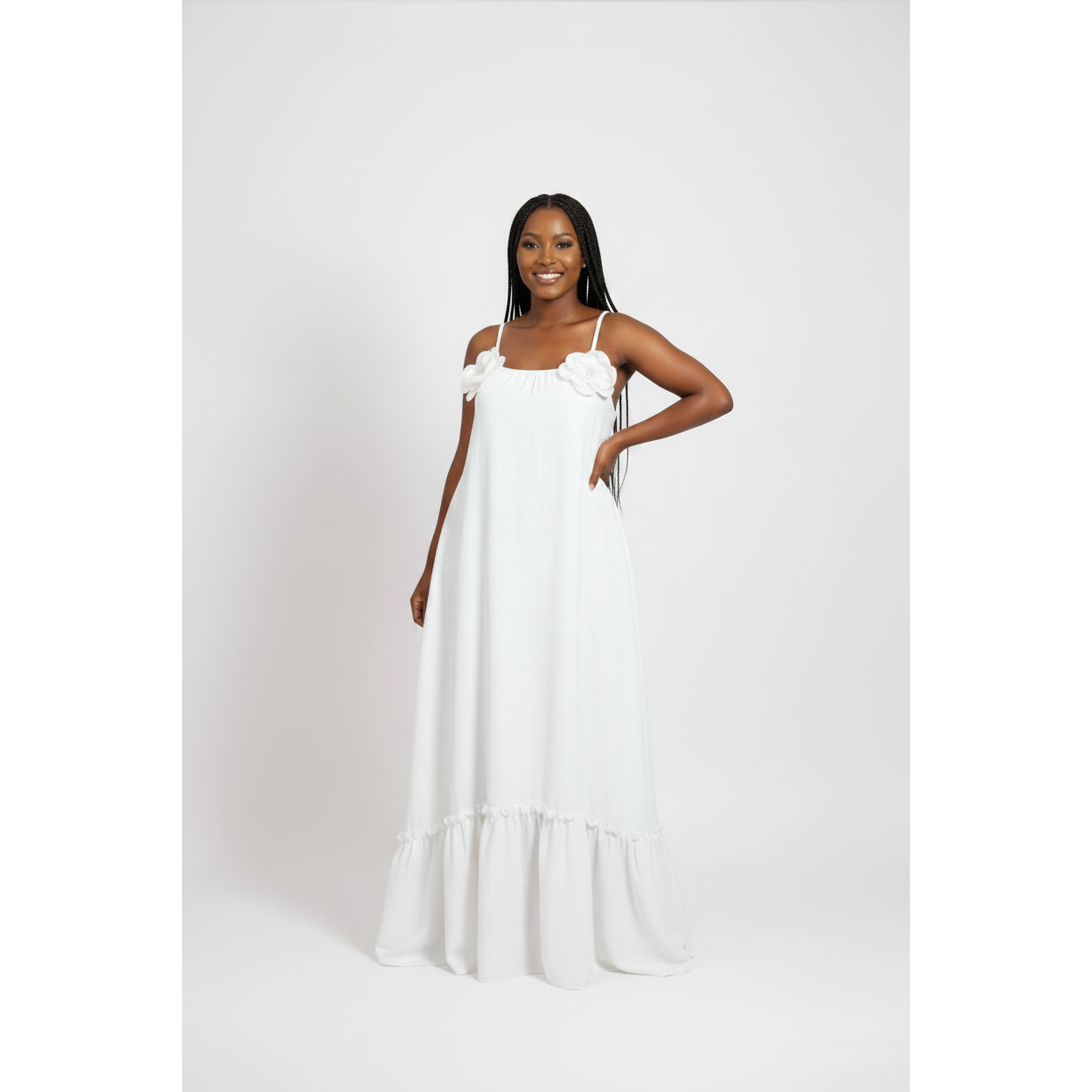 Women's Floral Appliqué Ruffle Hem Maxi Dress
