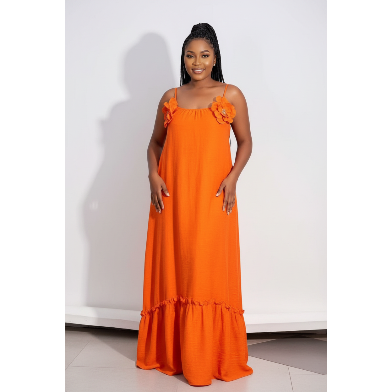 Women's Floral Appliqué Ruffle Hem Maxi Dress