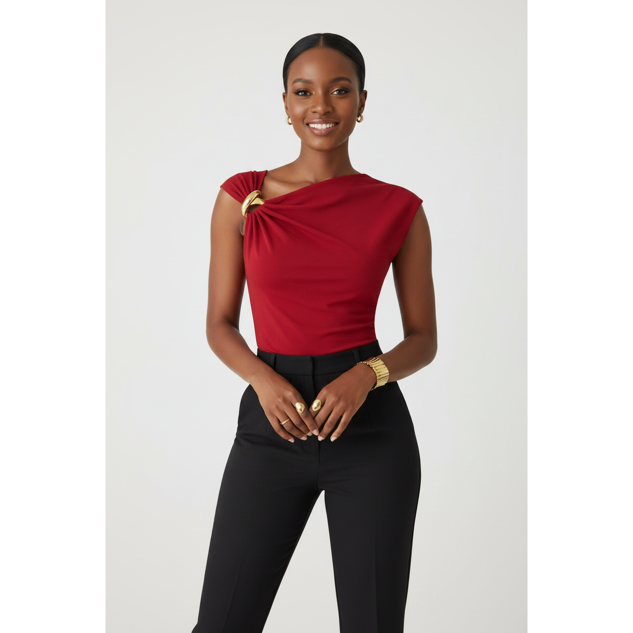 Women's Asymmetric Gold Ring Detail Sleeveless Top