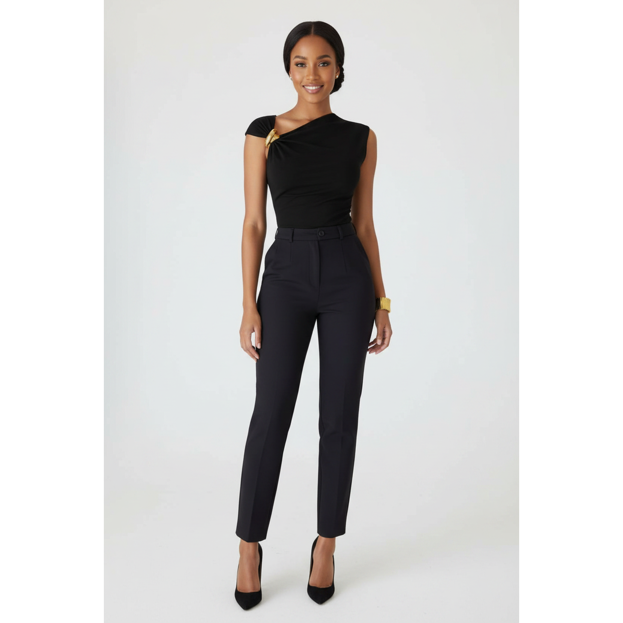 Women's Asymmetric Gold Ring Detail Sleeveless Top