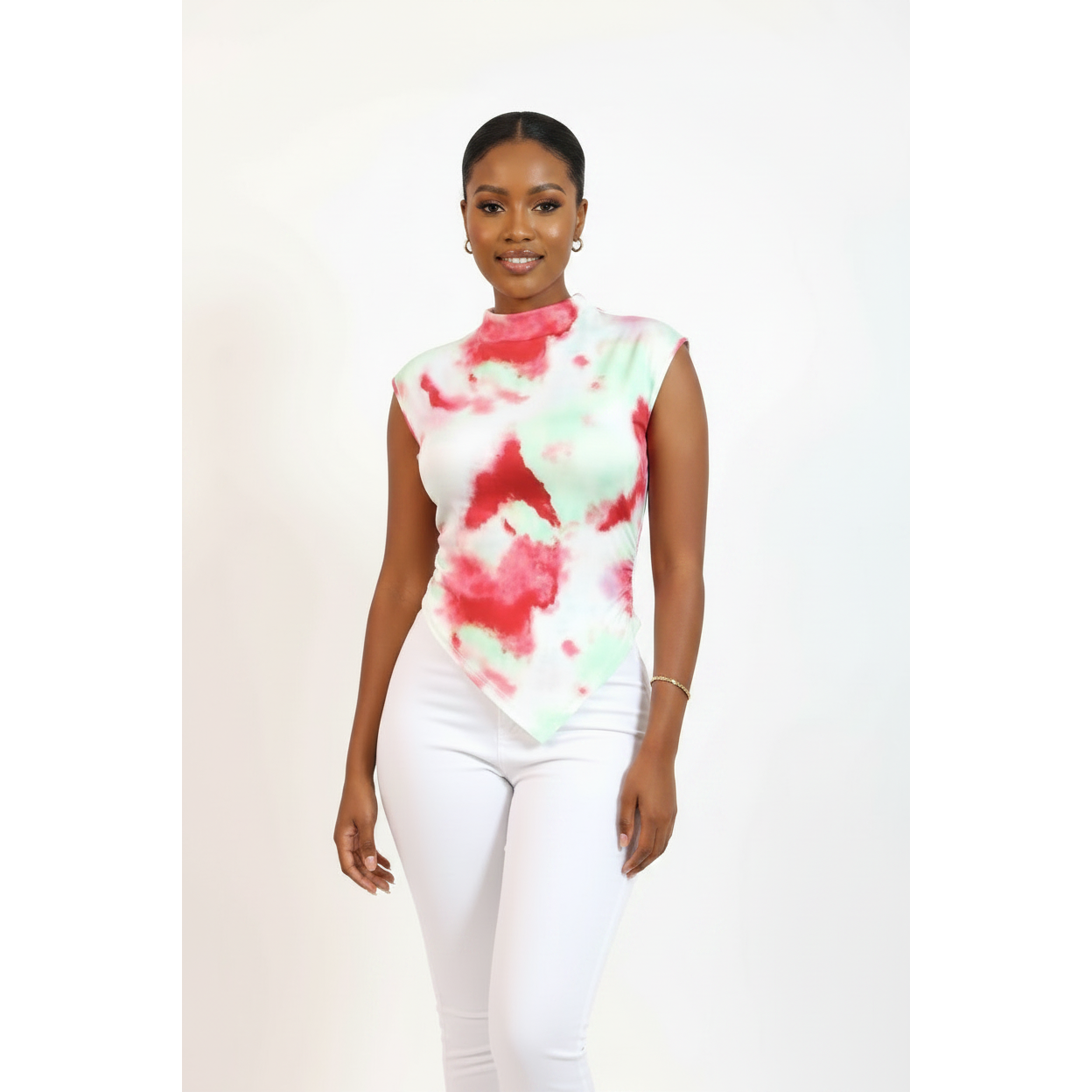 Tie-Dye Asymmetric Hem Sleeveless Top