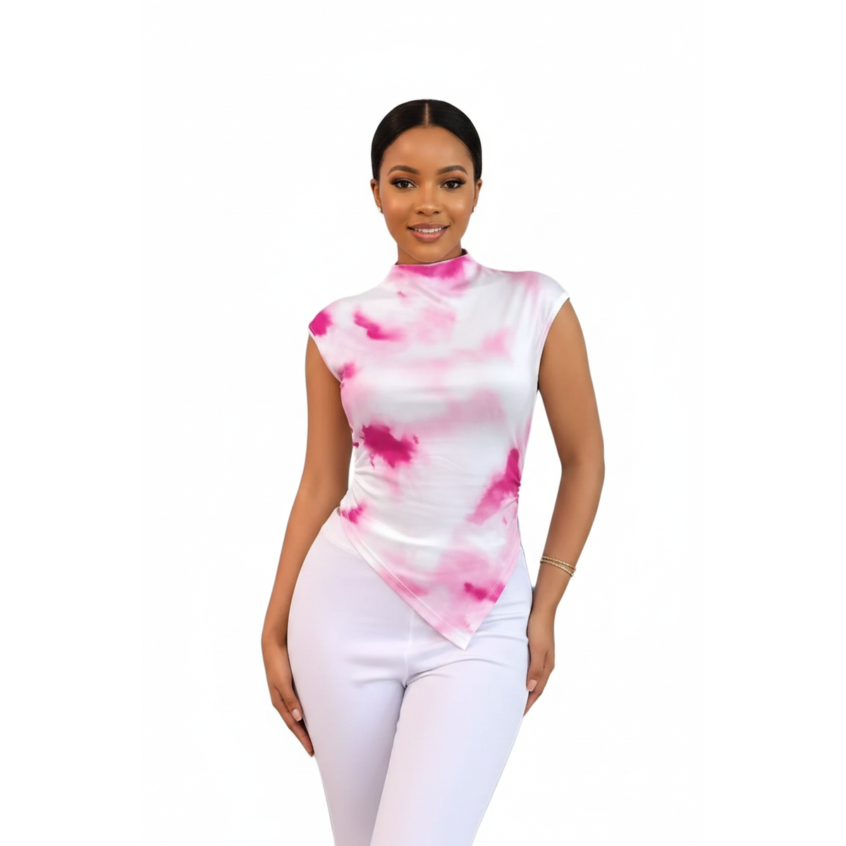 Tie-Dye Asymmetric Hem Sleeveless Top