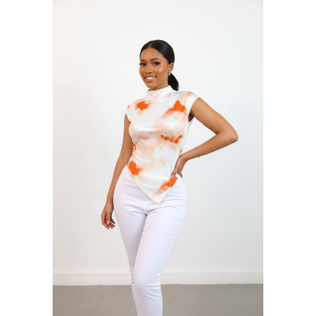 Tie-Dye Asymmetric Hem Sleeveless Top