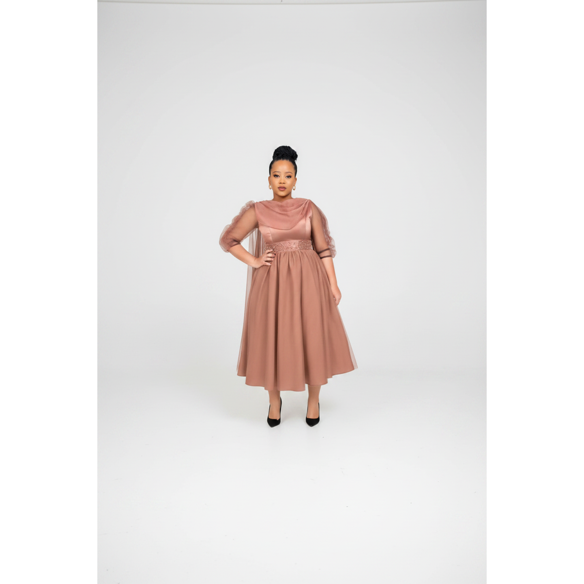 Women's Elegant Satin Cape Sleeve Midi Dress