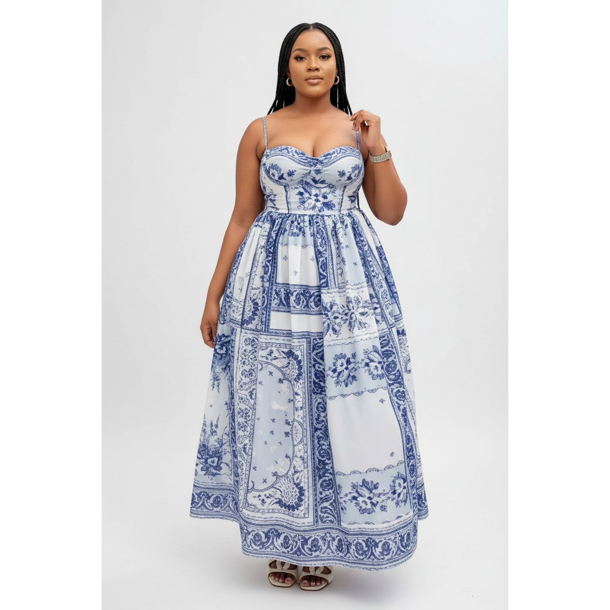 Paisley Print Bustier Maxi Dress