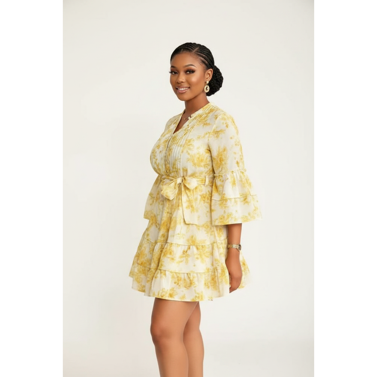 Floral Print Belted Tiered Mini Dress – view 3
