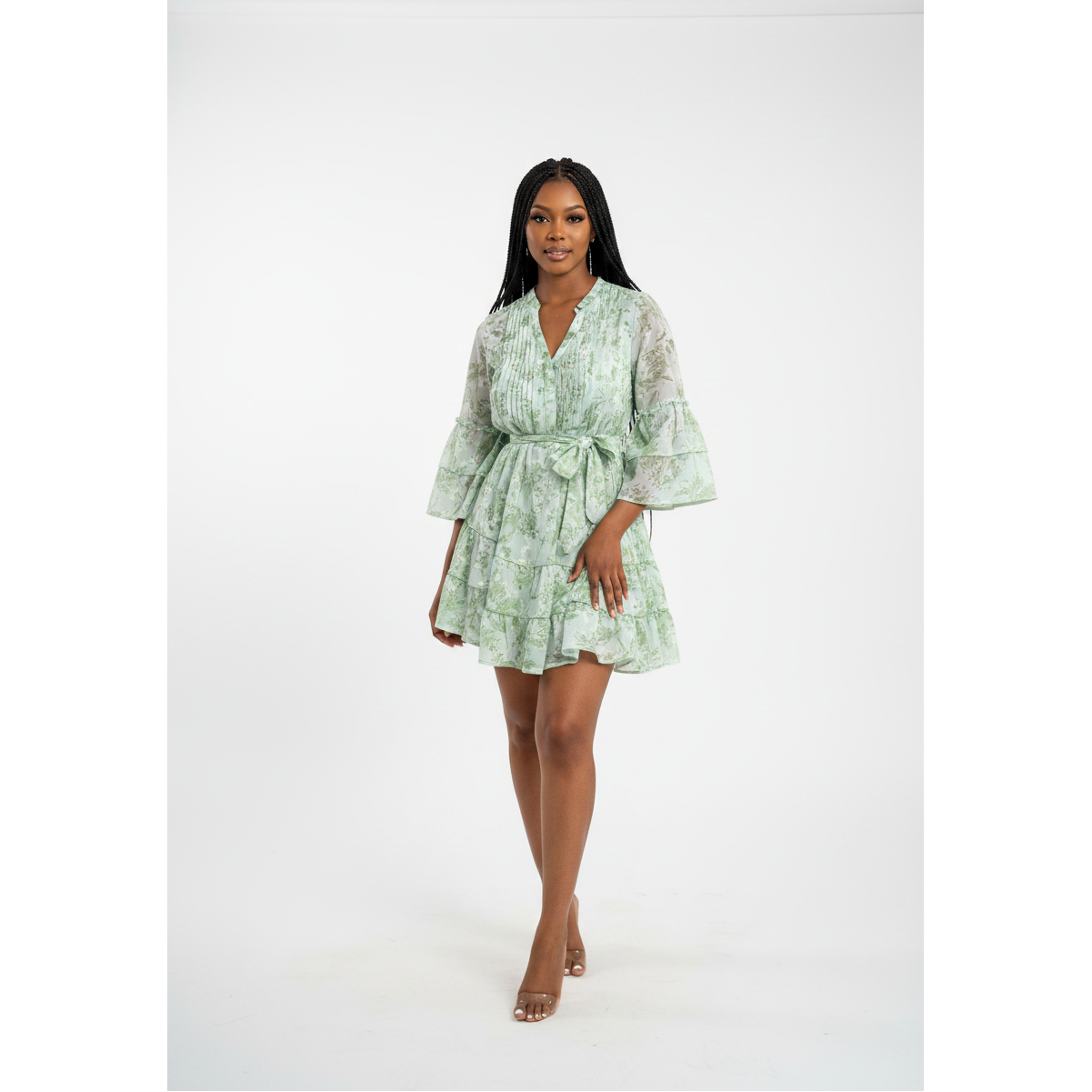 Floral Print Belted Tiered Mini Dress – view 2