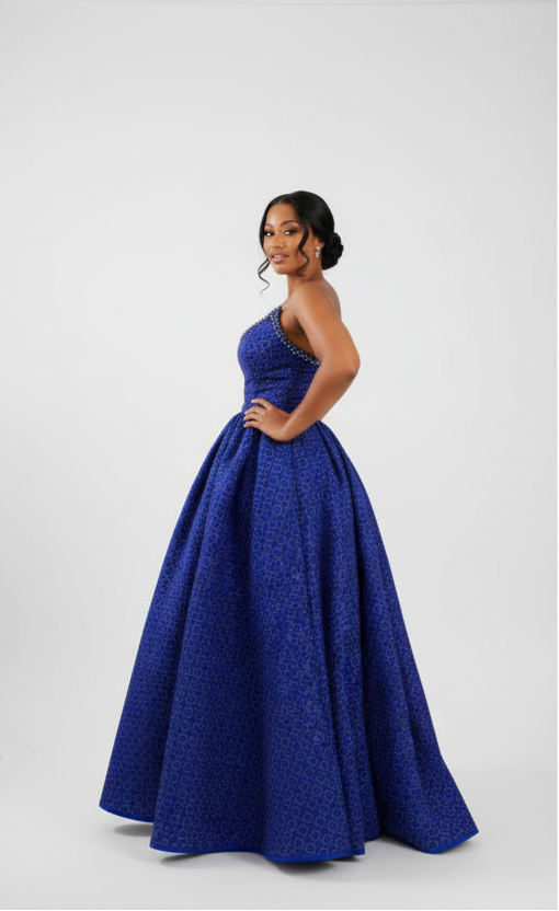 Royal Blue African Print Maxi Dress – Embellished Traditional Style