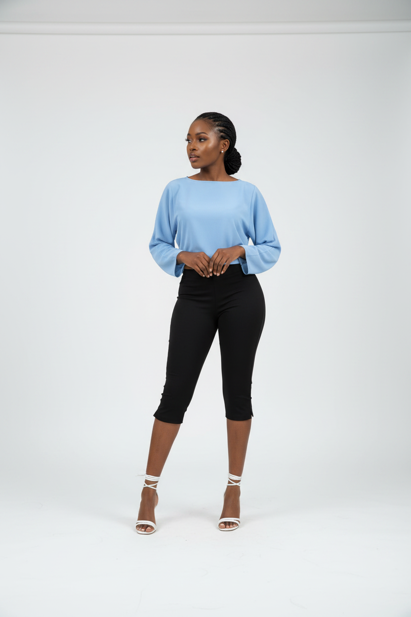 High-Waisted 3/4 Cropped Trousers – Tailored Wide-Leg Capri Pants