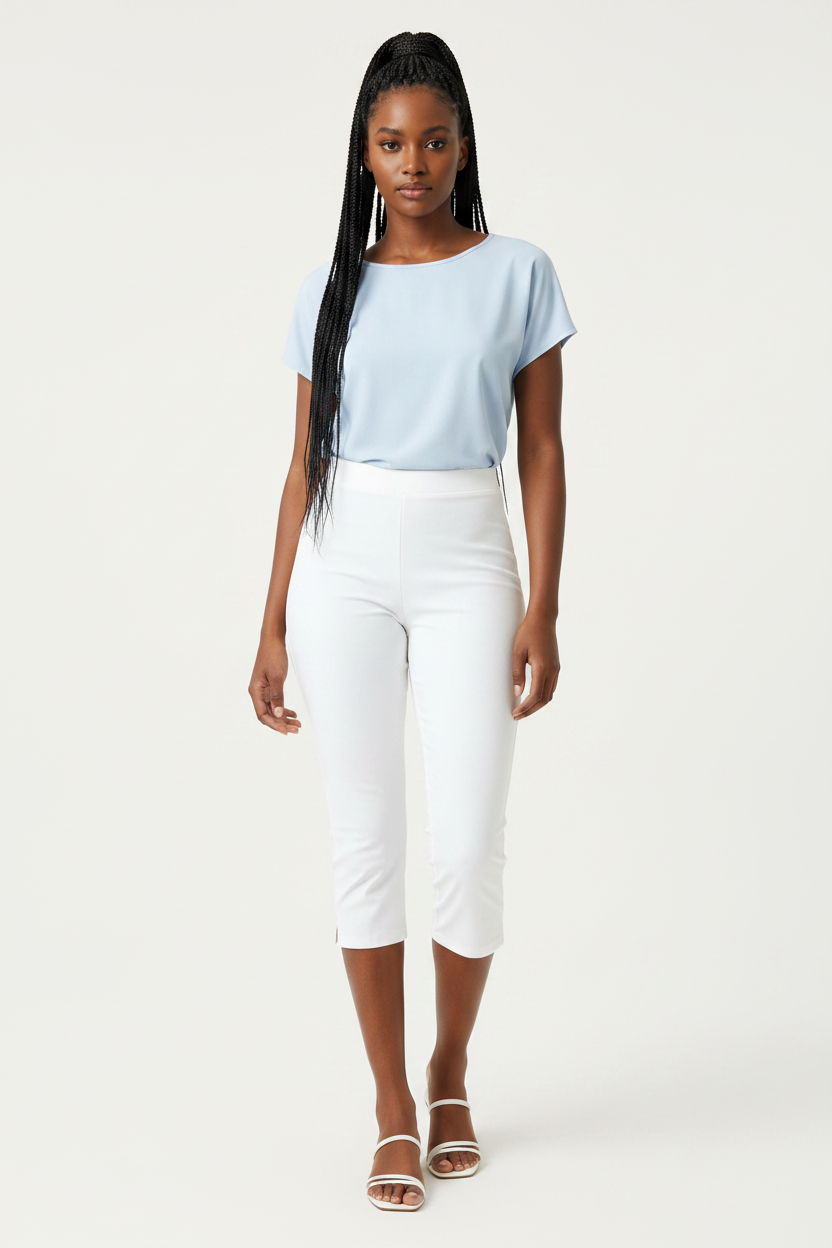 High-Waisted 3/4 Cropped Trousers – Tailored Wide-Leg Capri Pants