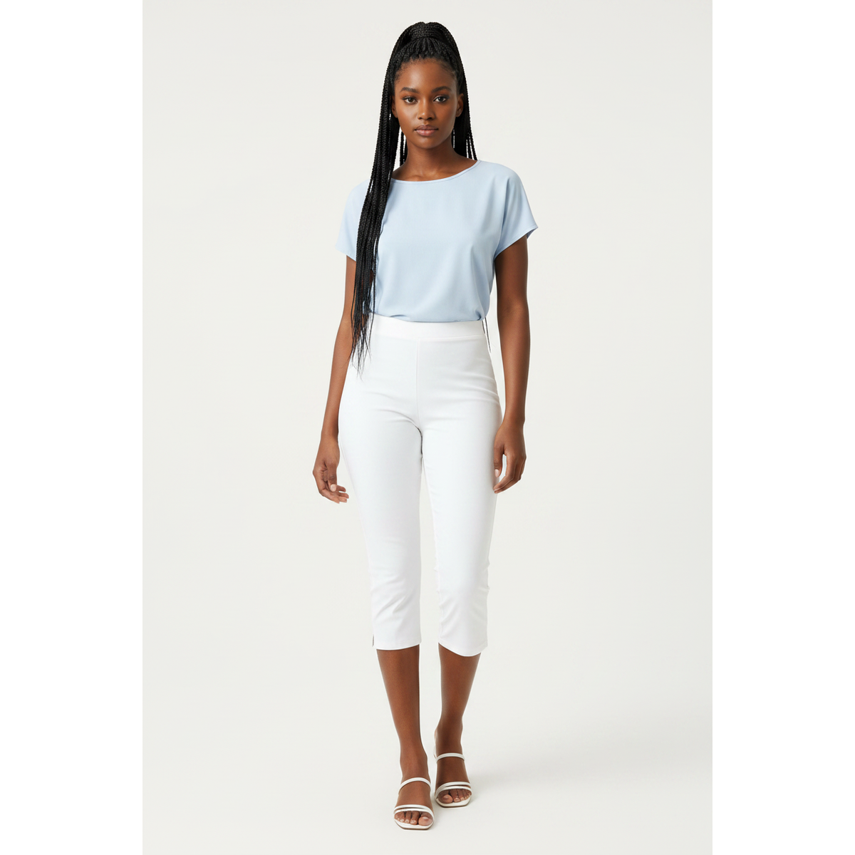 High-Waisted 3/4 Cropped Trousers – Tailored Wide-Leg Capri Pants