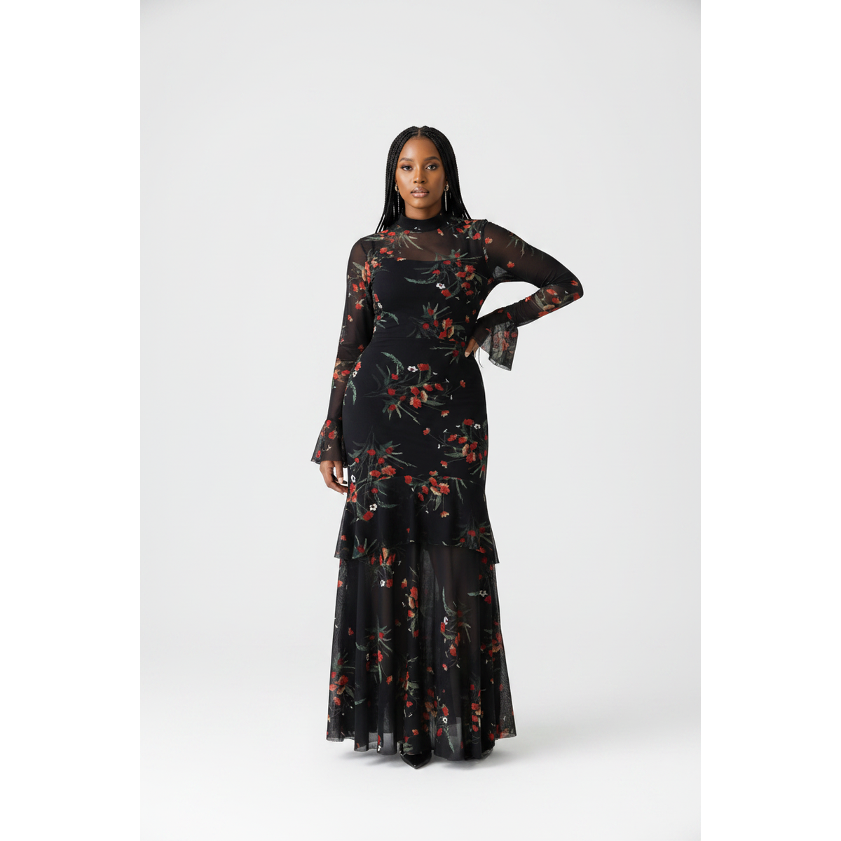 Tropical Pink Floral Tiered Maxi Dress