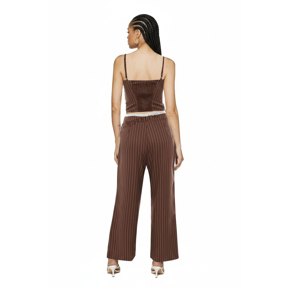 Women's Pinstripe Two-Piece Tracksuit Set | Zip Jacket & Flared Pants